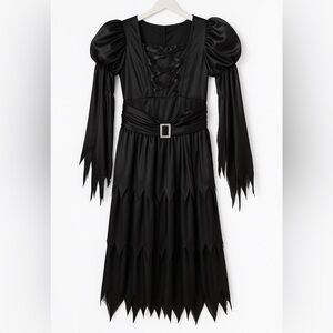 Girl Size M Black Witch Dress with Lace-Up Detail